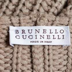 Pre Owned Brunello Cucinelli Brown Chunky Rib Knit High Low Cardigan M