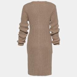 Pre Owned Brunello Cucinelli Brown Chunky Rib Knit High Low Cardigan M