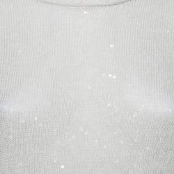 Pre Owned Brunello Cucinelli Off-White Linen Knit Asymmetrical Sweater XL