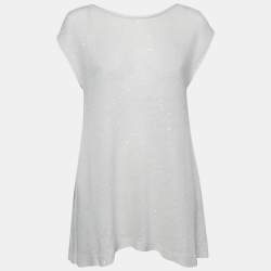 Pre Owned Brunello Cucinelli Off-White Linen Knit Asymmetrical Sweater XL