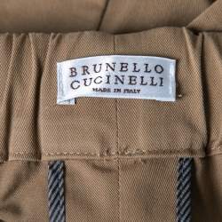 Pre Owned Brunello Cucinelli Brown Cotton Drawstring Waist Trousers S