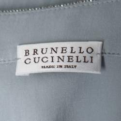 Pre Owned Brunello Cucinelli Grey Silk Beaded Neck Detail Sleeveless Top XL