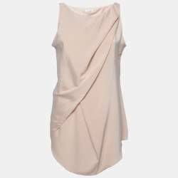 Pre Owned Brunello Cucinelli Cream Silk Draped Sleeveless Top L