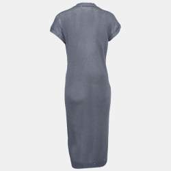 Pre Owned Brunello Cucinelli Grey Knit Sequin Embellished Long Cardigan L