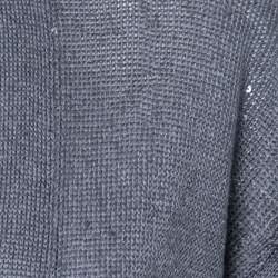 Pre Owned Brunello Cucinelli Grey Knit Sequin Embellished Long Cardigan L