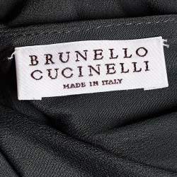 Pre Owned Brunello Cucinelli Dark Grey Crepe Feather Epaulette Detail Maxi Dress S