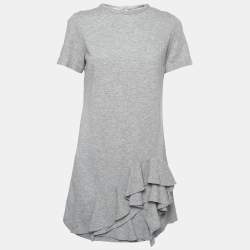 Brunello Cucinelli Grey Stretch-Cotton Layered Ruffle Bottom Dress M   