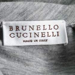 Brunello Cucinelli Grey Stretch-Cotton Layered Ruffle Bottom Dress M   