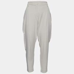 Brunello Cucinelli Pale Grey Crepe Tapered Trousers M Waist 30"