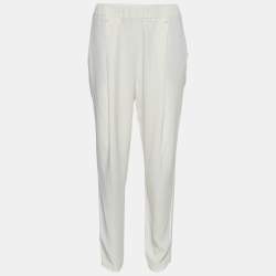Brunello Cucinelli Ivory Silk Crepe Elasticized Waist Pants M 