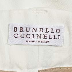 Brunello Cucinelli Ivory Silk Crepe Elasticized Waist Pants M 