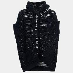 Pre Owned Brunello Cucinelli Navy Blue Crochet-Knit Hooded Cardigan M