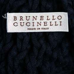 Pre Owned Brunello Cucinelli Navy Blue Crochet-Knit Hooded Cardigan M