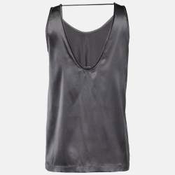 Pre Owned Brunello Cucinelli Dark Grey Silk Satin Trim Detail Tank Top S