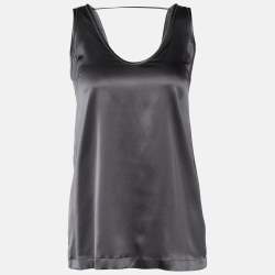 Pre Owned Brunello Cucinelli Dark Grey Silk Satin Trim Detail Tank Top S