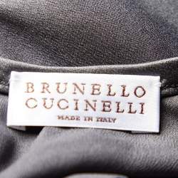 Pre Owned Brunello Cucinelli Dark Grey Silk Satin Trim Detail Tank Top S