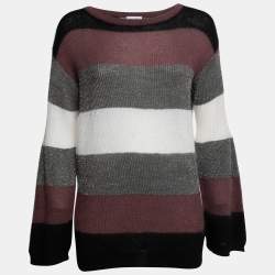 Brunello Cucinelli Multicolor Metallic Striped Pattern Knit Sweater M