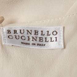 Pre Owned Brunello Cucinelli Ecru Jersey & Silk Paneled Monili Trim Tank Top S