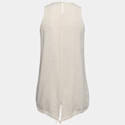 Pre Owned Brunello Cucinelli Ecru Jersey & Silk Paneled Monili Trim Tank Top S