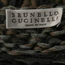 Pre Owned Brunello Cucinelli Beige Crochet Knit Sequined Asymmetric Jumper XL