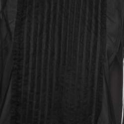 Brunello Cucinelli Black Silk Tulle Overlay Pleated Top M
