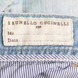 Pre Owned Brunello Cucinelli Light Blue Denim Pleated Cropped Jeans S Waist 28"
