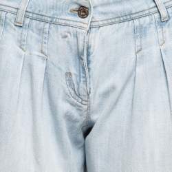 Pre Owned Brunello Cucinelli Light Blue Denim Pleated Cropped Jeans S Waist 28"