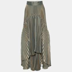 Brunello Cucinelli Metallic Plisse Asymmetrical Midi Skirt L