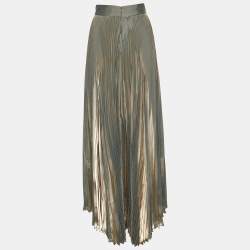Brunello Cucinelli Metallic Plisse Asymmetrical Midi Skirt L