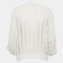 Pre Owned Brunello Cucinelli White & Cotton Knit Cardigan S