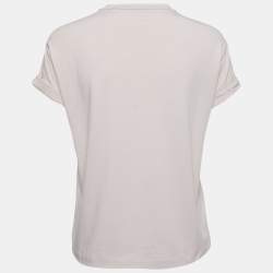 Pre Owned Brunello Cucinelli Light Grey Cotton Embellished T-Shirt XS