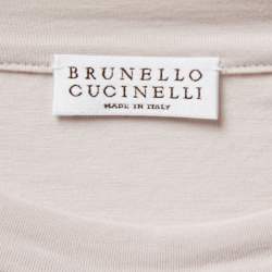 Pre Owned Brunello Cucinelli Light Grey Cotton Embellished T-Shirt XS