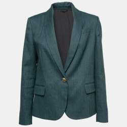 Brunello Cucinelli Green Cotton & Linen Shawl Collar Blazer M