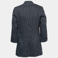 Pre Owned Brunello Cucinelli Charcoal Grey Striped Linen-Blend Blazer S