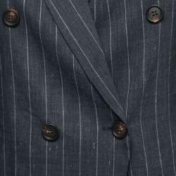 Pre Owned Brunello Cucinelli Charcoal Grey Striped Linen-Blend Blazer S