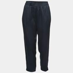 Brunello Cucinelli Navy Blue Satin Side Stripe Detail Joggers Pants S