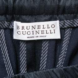 Brunello Cucinelli Navy Blue Satin Side Stripe Detail Joggers Pants S