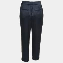 Brunello Cucinelli Navy Blue Satin Side Stripe Detail Joggers Pants S