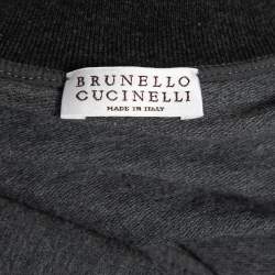 Pre Owned Brunello Cucinelli Grey Cotton Knit Embellished Jacket & Pants Set S