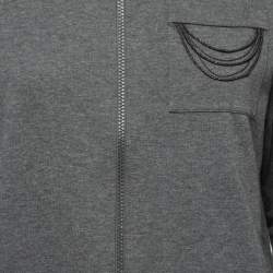 Pre Owned Brunello Cucinelli Grey Cotton Knit Embellished Jacket & Pants Set S