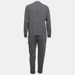 Pre Owned Brunello Cucinelli Grey Cotton Knit Embellished Jacket & Pants Set S