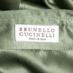 Brunello Cucinelli Green Silk Embellished Button Front Shirt S