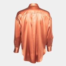 Brunello Cucinelli Orange Silk Embellished Button Front Shirt S