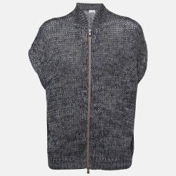 Pre Owned Brunello Cucinelli Blue Lurex Linen Knit Zip Up Cardigan L
