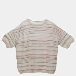 Brunello Cucinelli Beige Lurex Cotton Knit Top XL