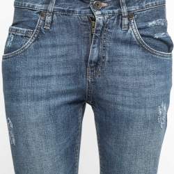 Pre Owned Brunello Cucinelli Blue Faded Denim Destroyed Low Slung Relaxed Jeans S