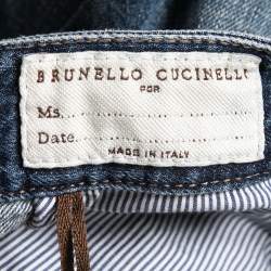 Pre Owned Brunello Cucinelli Blue Faded Denim Destroyed Low Slung Relaxed Jeans S