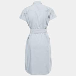Pre Owned Brunello Cucinelli Grey Cotton Belted Midi Shirt Dress S