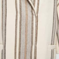 Pre Owned Brunello Cucinelli Cream Striped Wool & Cashmere Felt Coat M