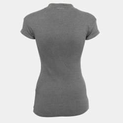 Pre Owned Brunello Cucinelli Grey Cotton Knit V-Neck Half Sleeve T-Shirt S